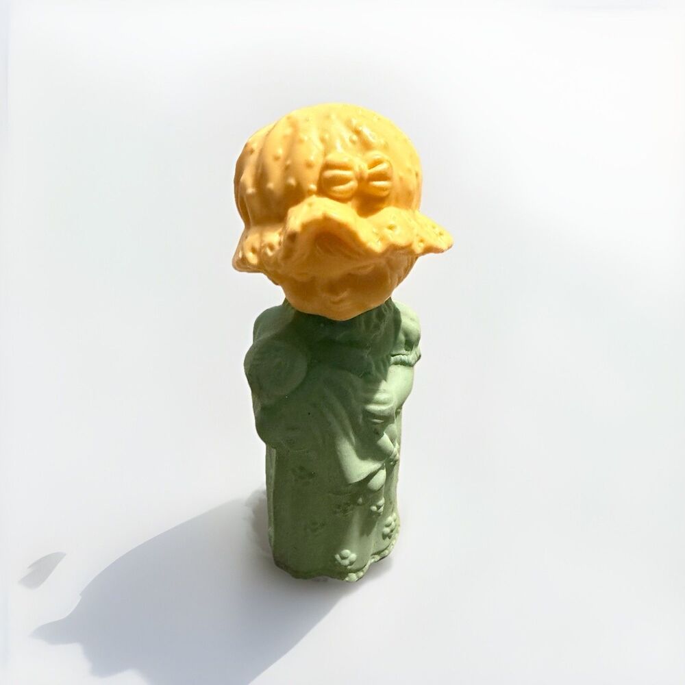 Vintage Avon Girl Figural Cologne Bottle 1970s Yellow Hat Green Dress